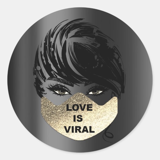 Love Is Viral Girl Coronavirus Gold Face Mask Classic Round Sticker (Front)