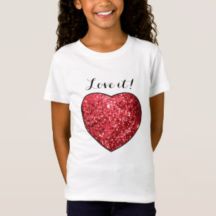 Love it Glitter Red Heart Print T-Shirt