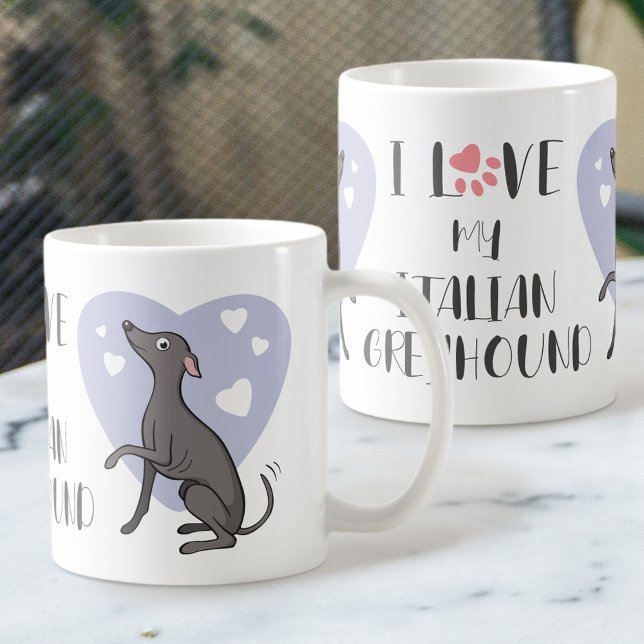 Love Italian Greyhound Grey Cartoon Dog Cute Heart Coffee Mug (Creator Uploaded)