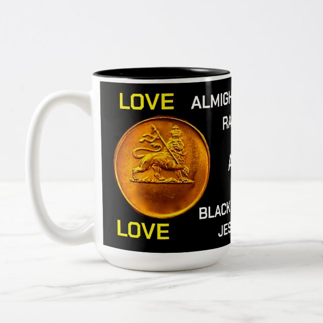 LOVE JAHOVAH Two-Tone Mug, 15 oz Two-Tone Coffee Mug (Left)