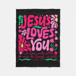 Love Jesus Boho Floral Religious Faith Fleece Blanket