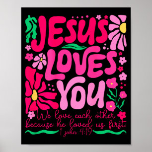 Love Jesus Boho Floral Religious Faith Poster