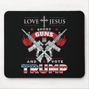 Love Jesus. Shoot Guns. And Vote Trump 2020 Flag  Mouse Mat