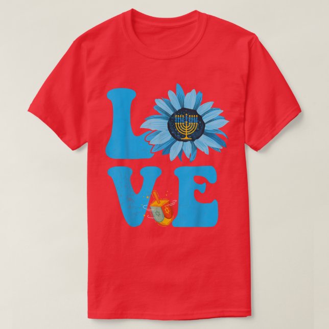 Love Jewish Daisy Hanukkah Pyjamas Chanukah Day Fa T-Shirt (Design Front)