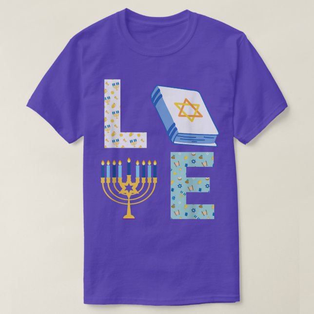 LOVE Jewish Hanukkah Menorah Decorations Matching  T-Shirt (Design Front)
