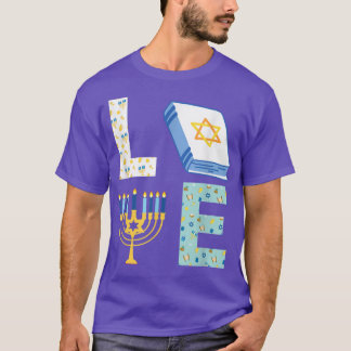 LOVE Jewish Hanukkah Menorah Decorations Matching  T-Shirt