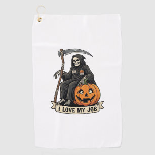 Love Job Grim Reaper Halloween Pumpkin Scythe_1 Golf Towel