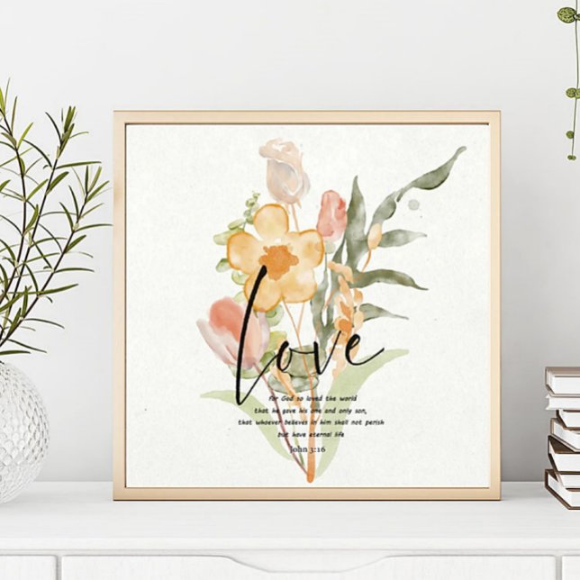 Love-John 3:16 orange floral Poster (Creator Uploaded)