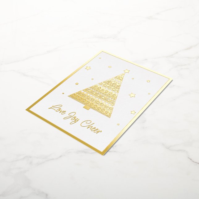 Love Joy Cheer Seasons Greetings Gold Foil Holiday Postcard (Rotated)
