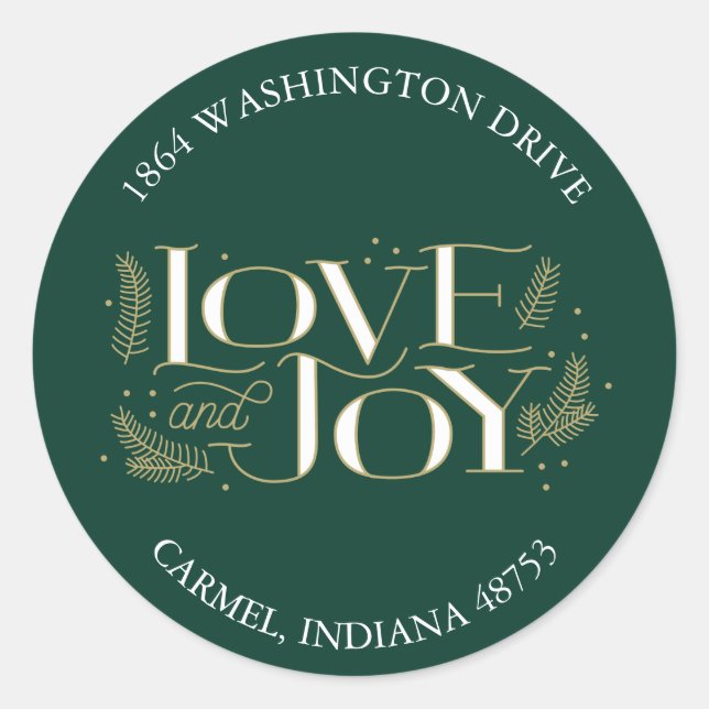 Love & Joy Green Christmas Return Address Label (Front)
