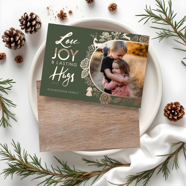 Love Joy & Lasting Hugs Woodland Animal Arch Photo Foil Holiday Card (Love Joy & Lasting Hugs Woodland Animal Arch Photo Foil Holiday Card)