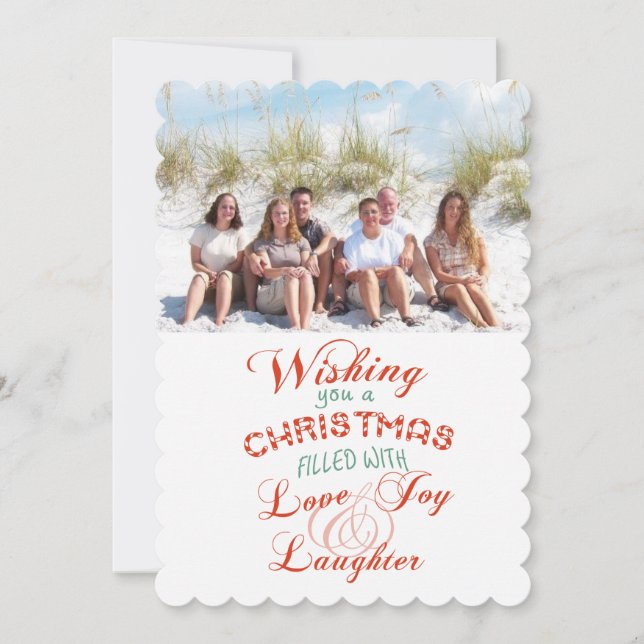 Love Joy Laughter Christmas Photo Flat Card (Front)