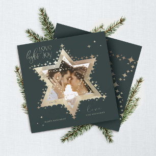 Love Joy Light Elegant Gold Star of David Photo Holiday Card