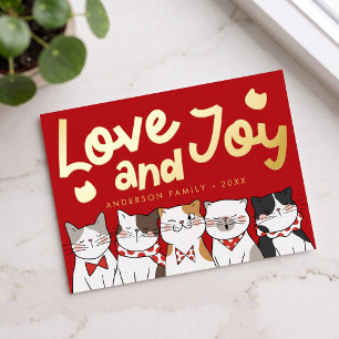 Love & Joy Modern Funny Cute Cats Caroling Foil Holiday Postcard