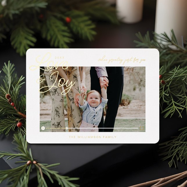 Love & Joy Modern Minimal QR Code Video Message Foil Holiday Card (Love & Joy Modern Minimal QR Code Video Message Foil Holiday Card)