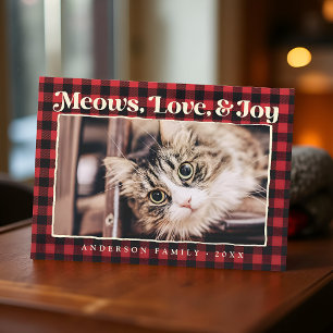 Love & Joy Modern Plaid Funny Pet Cat Photo Holiday Card