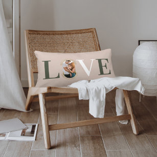 Love Joy Modern Type Geometric Family Photo Pink Lumbar Cushion