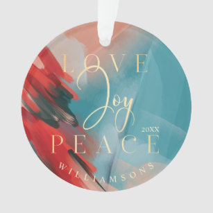 Love Joy & Peace Abstract Paint Brush Stroke Photo Ornament