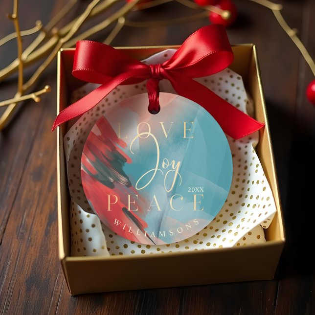 Love Joy & Peace Abstract Paint Brush Stroke Photo Ornament (Love Joy & Peace Abstract Paint Brush Stroke Photo Ornament)