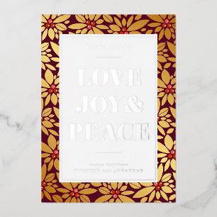 LOVE JOY & PEACE   Add Your Photo Foil Holiday Card