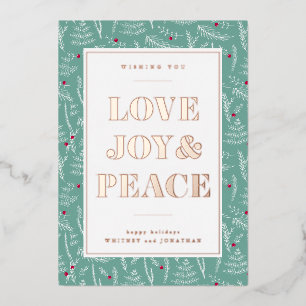 LOVE JOY & PEACE   Add Your Photo Foil Holiday Card
