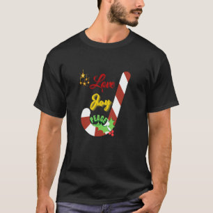 Love Joy Peace Christmas Candy Cane Star Long Slee T-Shirt