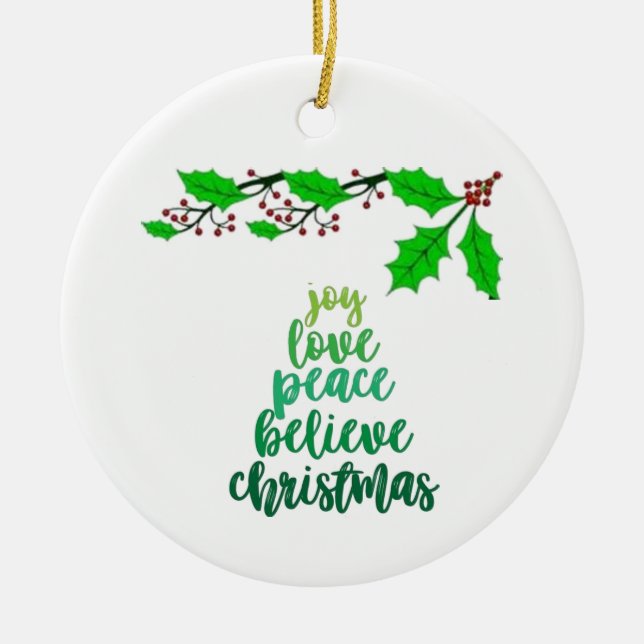 **LOVE/JOY/PEACE** CHRISTMAS CERAMIC ORNAMENT (Front)