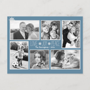 Love Joy Peace Christmas Multi Photo Colonial Blue Postcard