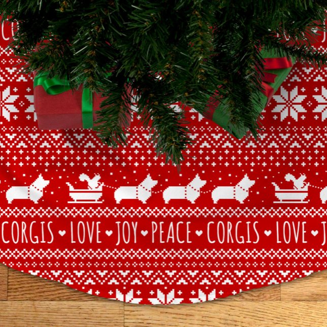 Love Joy Peace Corgis Festive Christmas Holiday Brushed Polyester Tree Skirt (Creator Uploaded)