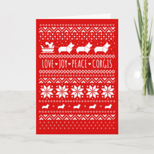 Love Joy Peace Corgis Festive Christmas Holiday Card