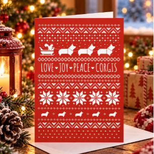 Love Joy Peace Corgis Festive Christmas Holiday Card