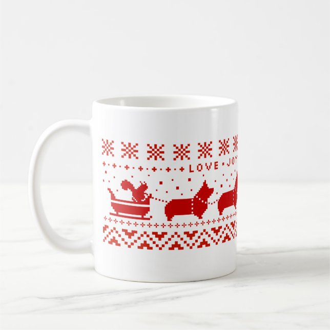 Love Joy Peace Corgis Festive Christmas Holiday Coffee Mug (Left)