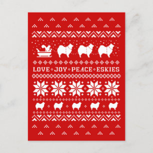 Love Joy Peace Eskies Cute Dogs Christmas Holiday Postcard