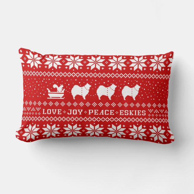 Love Joy Peace Eskies Festive Christmas Holiday Lumbar Cushion (Front)