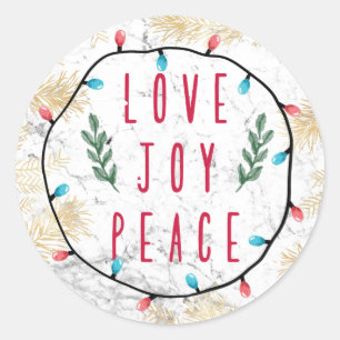 Love Joy Peace for Christmas Holiday with lights  Classic Round Sticker