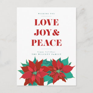 LOVE JOY & PEACE Merry Christmas Holiday Postcard