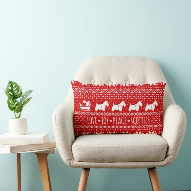 Love Joy Peace Scotties Festive Christmas Holiday Lumbar Cushion (Chair)