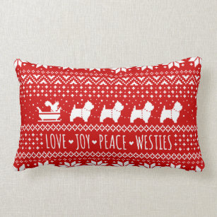 Love Joy Peace Westies Festive Christmas Holiday Lumbar Cushion