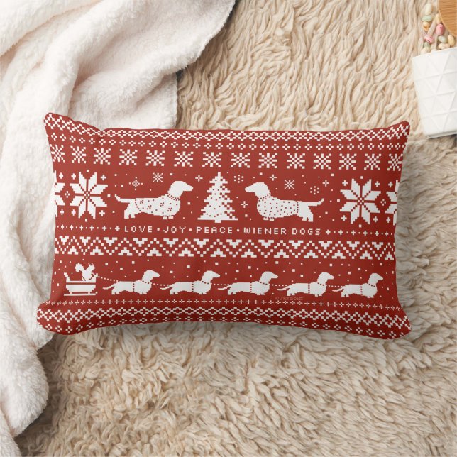 Love Joy Peace Wiener Dogs Christmas Pattern Lumbar Cushion (Blanket)