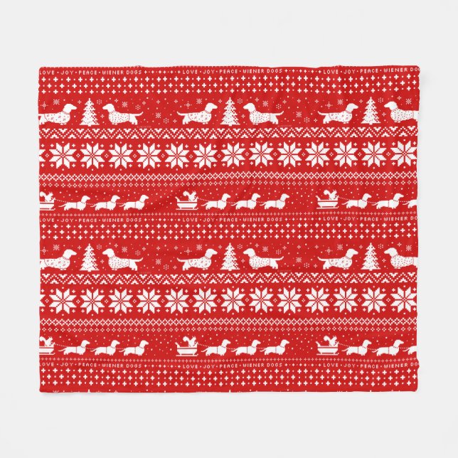 Love Joy Peace Wiener Dogs Dachshunds Christmas Fleece Blanket (Front (Horizontal))
