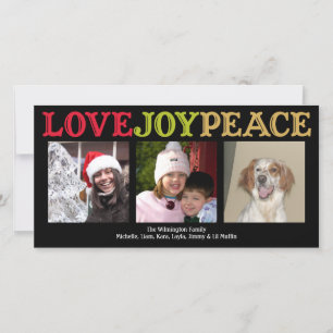 Love Joy Peace woodblock black Christmas greeting Holiday Card