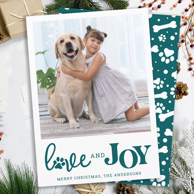 LOVE & JOY Personalised Dog Pet Photo Paw Print Holiday Card (Creator Uploaded)