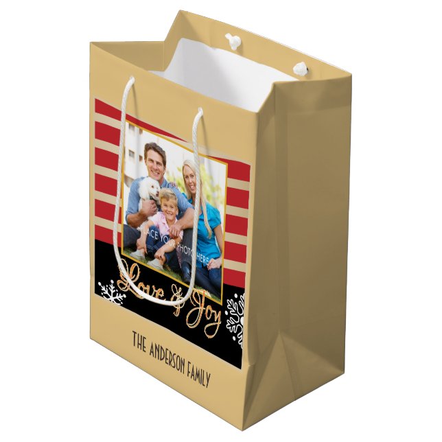 Love & Joy, Photo Personalised Christmas Medium Gift Bag (Front Angled)