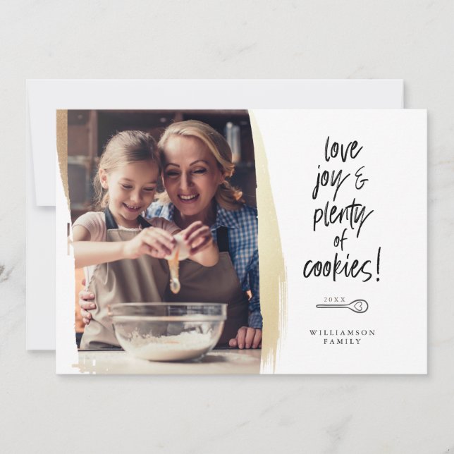 Love Joy & Plenty of Cookies Family Baking Photo Holiday Card (Front)