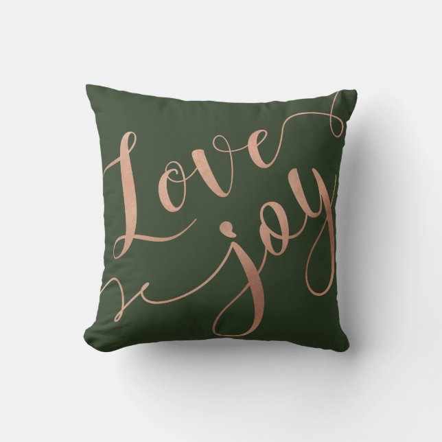 Love & Joy Script | Gold & Hunter Green Christmas Cushion (Front)