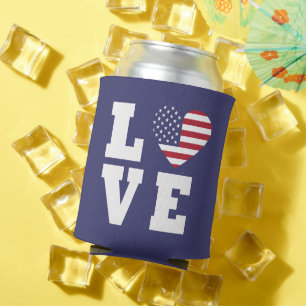 Love July 4TH Can Cooler, Patriotic July 4th Beer Can Cooler