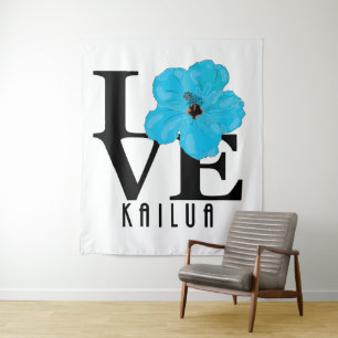 LOVE Kailua Blue Hibiscus Tapestry