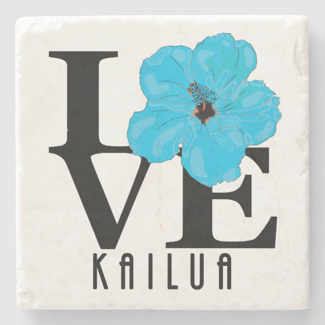 LOVE Kailua Blue Hibscus Stone Coaster (Front)