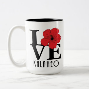LOVE Kalaheo Hawaii Red Hibiscus 15oz Two-Tone Coffee Mug