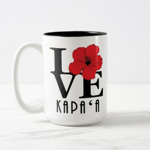 LOVE Kapa`a Hawaii Red Hibiscus 15oz Two-Tone Coffee Mug